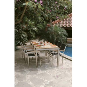 Set Tavolo da Giardino Lunar acciaio e teak Berbeda 5403+ 6 poltrone Centenary acciaio teak Berbeda 5304