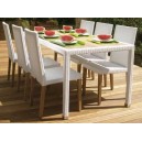 Set Tavolo Fiji in teak e rattan completo di 4 sedie Fiji in teak e rattan